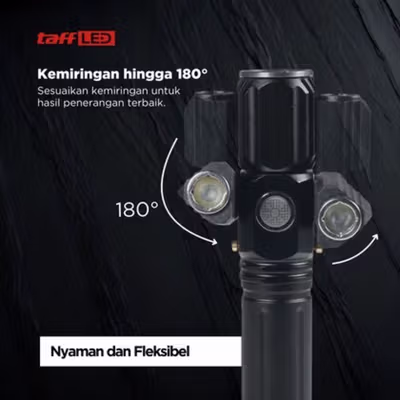 TaffLED Senter LED Telescopic Zoom Cree XML-T6 dan 2x XPE 1500 Lumens - KS-737 - Black — gambar 4