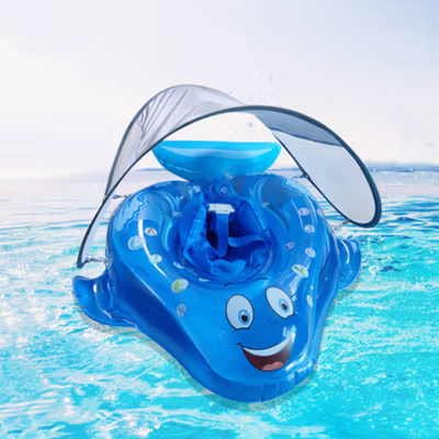 LEYOUME Ban Renang Anak Pelampung PVC Safety Swim Trainer Fish - FY080 - Blue — gambar 4