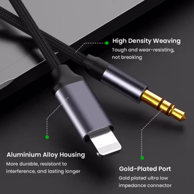 ChicRain Kabel Audio Speaker HiFi Lightning to AUX 3.5mm 1M for iPhone - VW-1 - Black/Silver — gambar 4