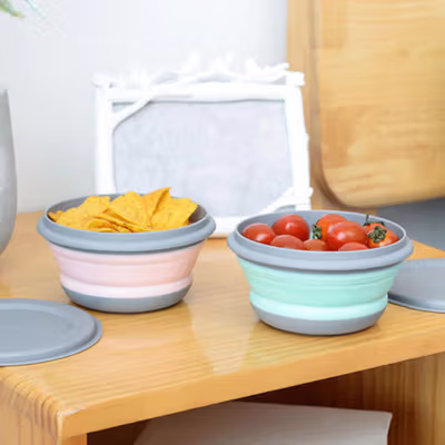 LORV Kotak Makan Lunch Box 3in1 Foldable Silicone 300ml 600ml 1200ml - B1 - Pink — gambar 4
