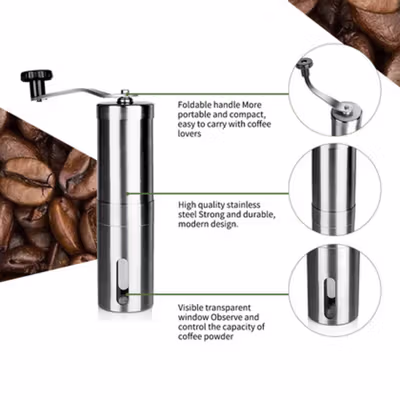iCafilas Alat Penggiling Kopi Manual Coffee Grinder Adjustable - Silver — gambar 4