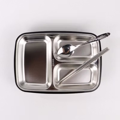 TaffHOME Kotak Makan Lunch Box Stainless Steel 3 Grid 1L - OU1000 - Black — gambar 4