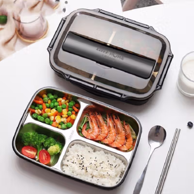 TaffHOME Kotak Makan Lunch Box Stainless Steel 4 Grid 1L - LB0919 - Black — gambar 4