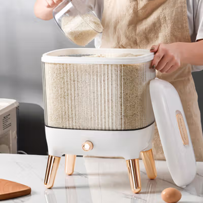 TaffHOME Tempat Beras Dispenser Rice Box Container Insect Proof 10kg - DK32 - White/Gold — gambar 4