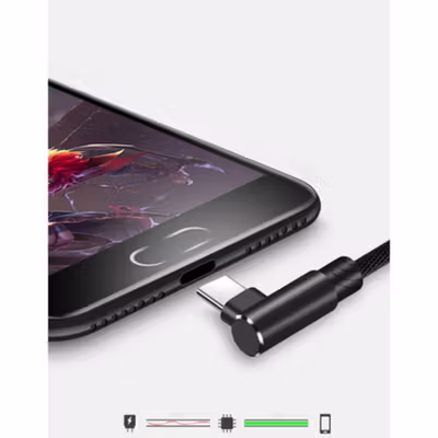 Kabel Data USB Type C Multifungsi Braided L Shape Cable 2.1A 1M - Black — gambar 4