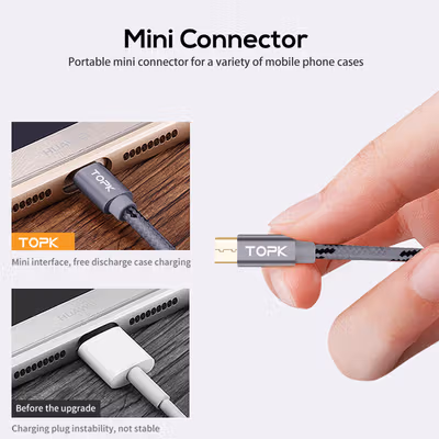 TOPK Kabel Data USB Type C Multifungsi Fast Charging Braided 3A 1M - AN09 - Dark Gray — gambar 4