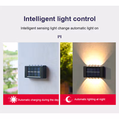 TaffLED Lampu Dinding Solar Outdoor Waterproof Warm White 10 LED - H6 - Black — gambar 4