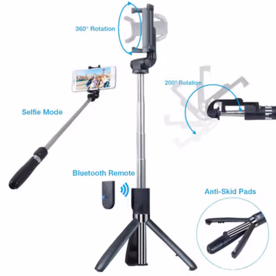 APEXEL Tripod HP Tongsis Monopod Portable with Bluetooth Remote - APL-L01 - Black — gambar 4