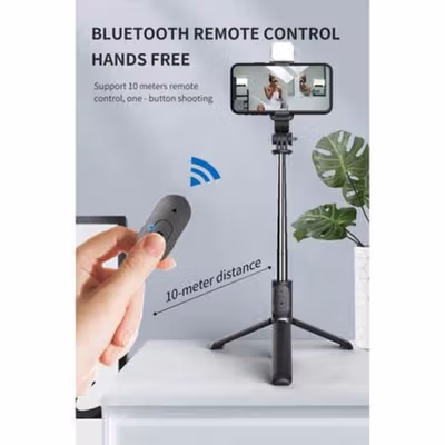 FANGTUOSI Tripod Hp Tongsis Monopod Portable Bluetooth with LED Light - QO2S - Black — gambar 4