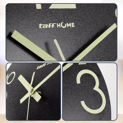TaffHOME Jam Dinding Bulat Quartz Luminous Glow in The Dark 30cm - Win31 - Black — gambar 4