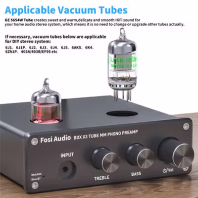 Fosi Audio Preamplifier Bluetooth Phonograph 5654 with Vacuum Tube - Box X3 - Black — gambar 4