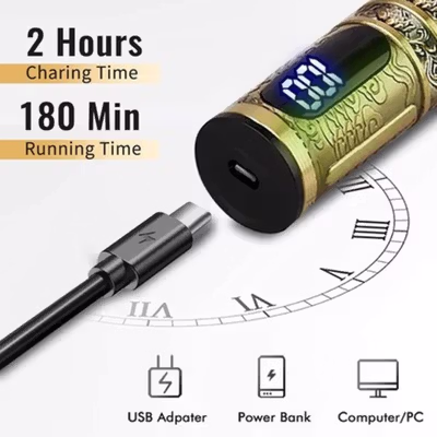 VINTAGE Alat Cukur Rambut Elektrik Hair Trimmer LCD USB with 4 Comb - T9 - Black Gold — gambar 4