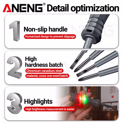 ANENG Obeng Tespen Tester Pen with Dual LED Indicator Minus Prefix - B05 - Gray — gambar 4