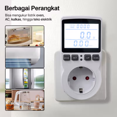 CMS Stop Kontak Watt Meter Overload Cost Alarm Digital Display - PM04-B - White — gambar 4