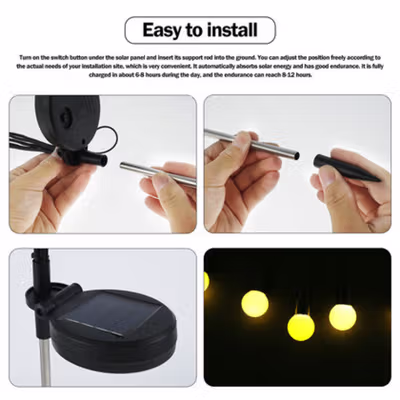 TaffLED Lampu Taman Outdoor Firefly IP65 Solar Panel Warm White 3000K - H-10 - Black — gambar 4