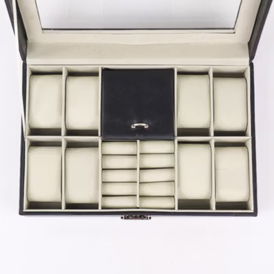 Rhodey Kotak Jam Tangan dan Perhiasan Organizer Box - Black — gambar 4