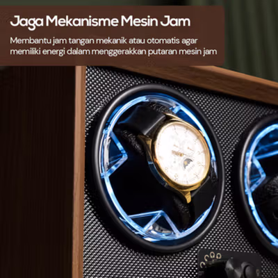 BETTER Watch Winder Walnut Wood Pemutar Jam Tangan Otomatis 2 Slot - SKW166-B - Black/Brown — gambar 4