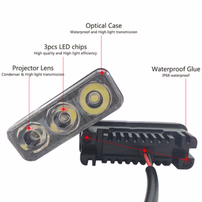 DRL Lampu Mobil Headlight LED Car Light Daytime Waterproof 3LED 1 Pair - HT7 - Black — gambar 4