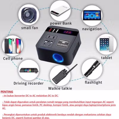 Taffware Power Inverter Mobil DC to DC 12/24V to 110/220V 100W - EA851 - Black — gambar 4