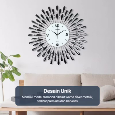 TaffHOME Jam Dinding 3D Quartz Creative Model Luxury Diamond 60cm - H12 - Black — gambar 4