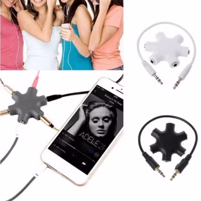 ALLOYSEED Splitter 6 Way Port Male to 5 Female Audio Earphone 3.5mm - JLT108 - Black — gambar 4
