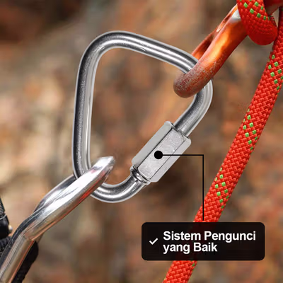 TaffSPORT Climbing Carabiner Stainless Steel Safety Lock - CE40 - Silver — gambar 4