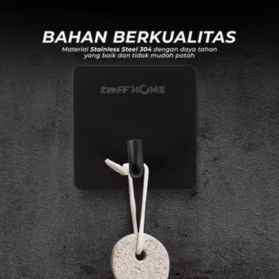 TaffHOME Gantungan Dinding Adhesive Wall Hook Stainless Steel - MT12 - Black — gambar 4