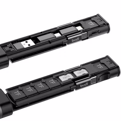 BUDI Cable Stick 9 in 1 Multifunctional USB TF SIM Card Reader Storage - DC516B - Black — gambar 4