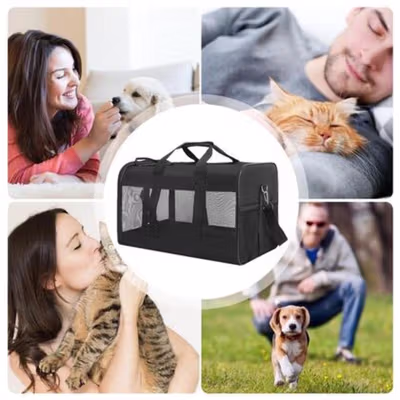HATLUES Tas Kucing Anjing Portable Breathable Oxford Pet Carrier - HT-42 - Black — gambar 4