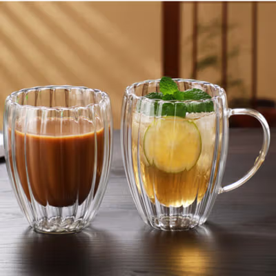 HOTCLOU Cangkir Kopi Kaca Tahan Panas Double Wall Aesthetic Mug 350ml - HT-35 - Transparent — gambar 4