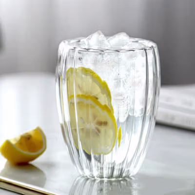 WAAOPO Gelas Kaca Aesthetic Tahan Panas Double Wall Stripe Glass 450ml - WP-45 - Transparent — gambar 4