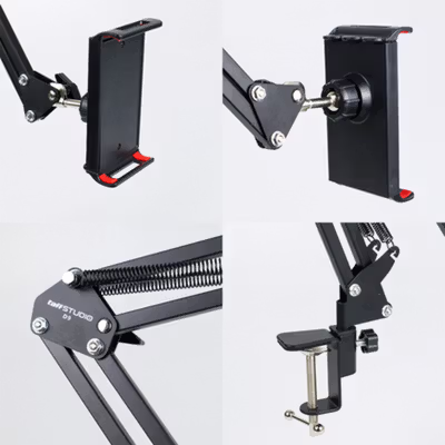 TaffSTUDIO Stand Tablet HP Lazypod Metal Holder Desk Clamp 6-8 Inch - D9 - Black — gambar 4