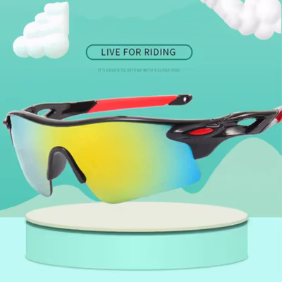 OULAIOU Kacamata Sepeda Lensa Mercury Cycling Sunglasses - 9181 - Black/Blue — gambar 4