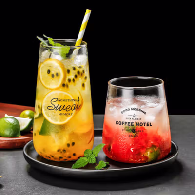 OLOEY Gelas Kaca Aesthetic Kopi Teh Sweet Inside Glass 500ml - 0081 - Black — gambar 4