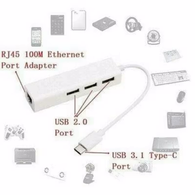 USB Type C LAN Ethernet Adaptor with 3 Port USB Hub 2.0 - SYZD-LAN100+U2 - White — gambar 4