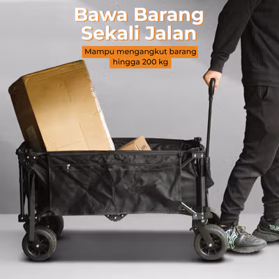VILLVALD Troli Barang Lipat Camp Wagon Big Wheel 600D Oxford PVC - CH-35 - Black — gambar 4