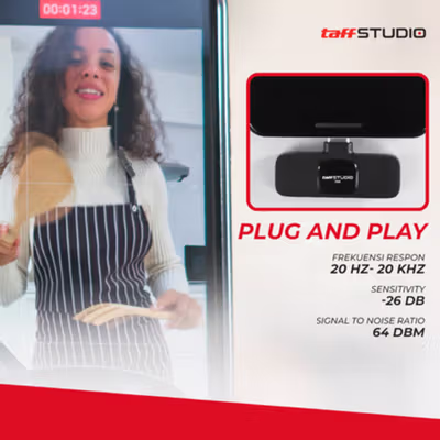 TaffSTUDIO Mikrofon Wireless Lavalier Microphone USBTypeC 2.4GHz 2 Mic - E60 - Black — gambar 4