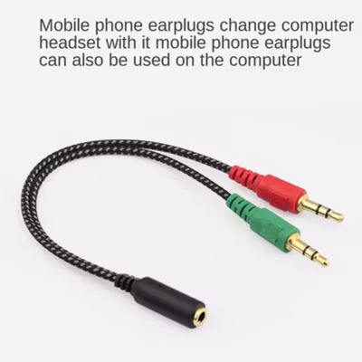 Kabel AUX Audio 3.5mm Female ke 2 x 3.5mm Male Nylon Braided 15cm - K908 - Black — gambar 4