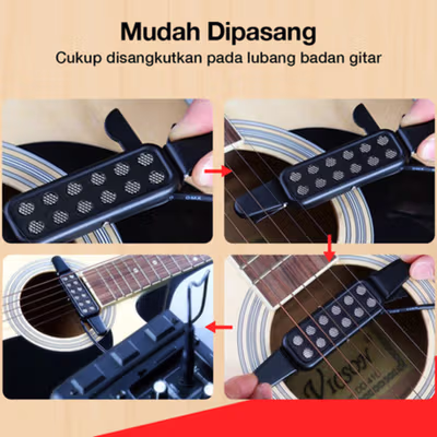 Fishman Acoustic Guitar Pickup Microphone Gitar 12 Hole 6.35mm 2.8M - P-012 - Black — gambar 4