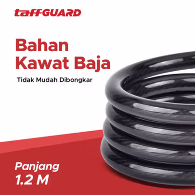 TaffGUARD Kunci Gembok Sepeda Kabel Waterproof Flexible 1.2M - GT20 - Black — gambar 4