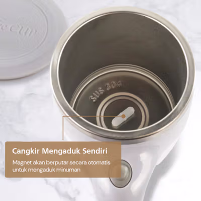 Ditim Cangkir Aduk Otomatis Baterai AAA Self Stirring Mug 380ml - HQ-630 - White — gambar 4