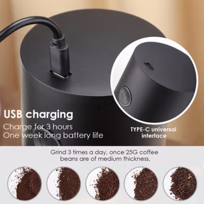 One Two Cups Penggiling Kopi Elektrik Coffee Bean Grinder 120ml - HB-985 - Black — gambar 4