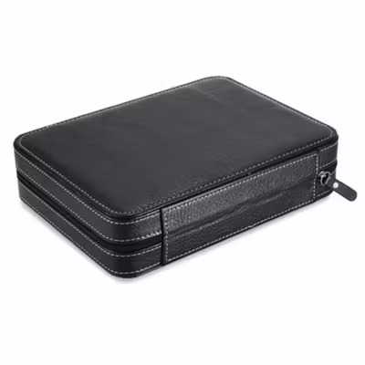 Kotak Jam Tangan Travel Watch Case Display Box Bahan Kulit 8 Grid - L-001 - Black — gambar 4