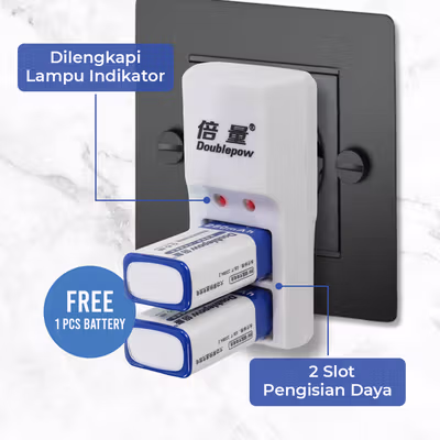 Doublepow Charger Baterai Rechargeable 2 Slot 9V with 9V 1 PCS - DP-B09 - White — gambar 4
