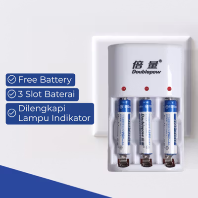Doublepow Charger Baterai Rechargeable 3 Slot AA AAA with AAA 3 PCS - DP-B33 - White — gambar 4