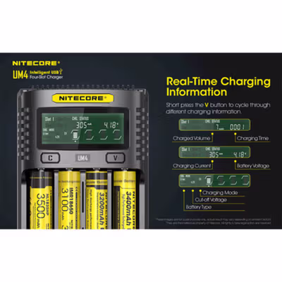 NITECORE Charger Baterai 4 Slot AA AAA C D Li-Ion Ni-MH LCD Display - UM4 - Black — gambar 4