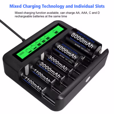PALO Charger Baterai 8 Slot AA AAA C D Ni-MH Ni-CD Large LCD Display - NC559 - Black — gambar 4