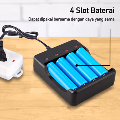 Hong Dong Charger Baterai 4 Slot 18650 Li-Ion LED Light 4.2V 1200mA - MS-404A - Black — gambar 4