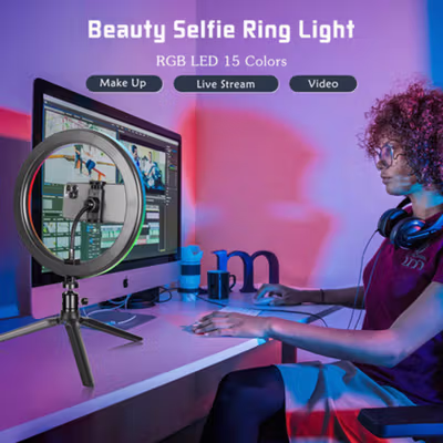 B-Light Lampu Ring Light LED RGBW Color Phone Holder 32cm 12W - LJJ-33 - White — gambar 4