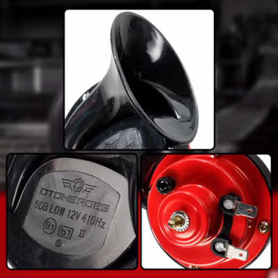 OTOHEROES Type R Klakson Keong Mobil Air Horn 12V 60dB 2 PCS - 60B - Black/Red — gambar 4